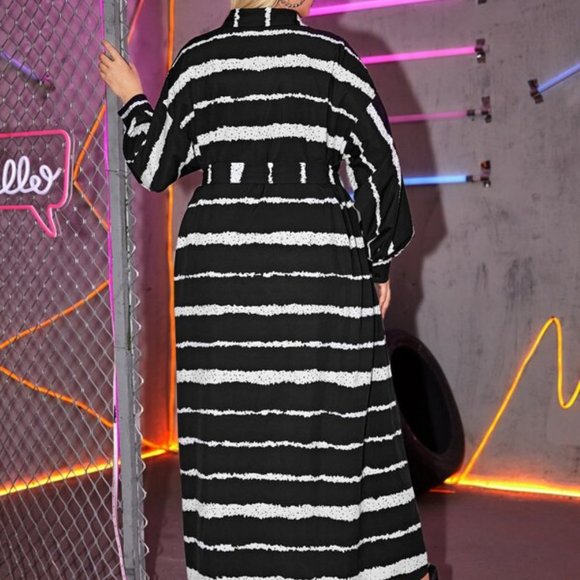 Plus Self Belted Striped Dress - Picture 2 of 3